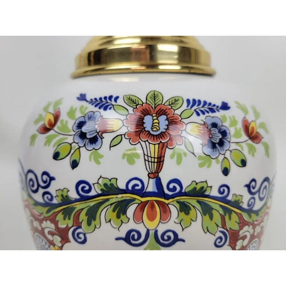 Vintage Royal Goedewaagen Delft Cleary Tobacco Jar Apothecary w Brass Lid  11.5